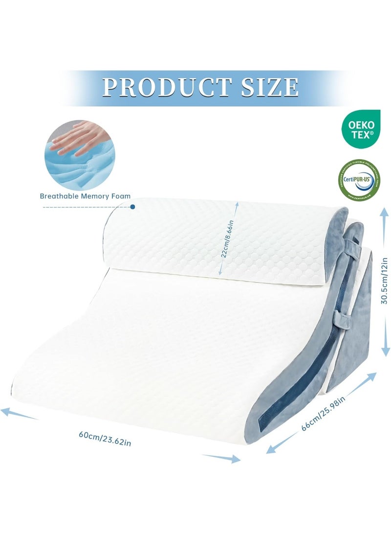 3PCS Bed Wedge Pillow for Sleeping, Memory Foam Reading Pillow for Adults, L 27.1" x H 23.6" Adjustable Body Pillow for Side Sleeper, Storage Bag Included - Image 2